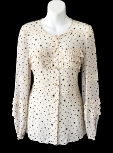 CHANEL Stars Print Ruffle Silk Blouse