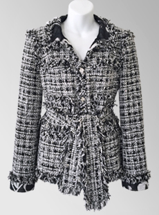 CHANEL 04P 2004 Black White Fringed Tweed Jacket